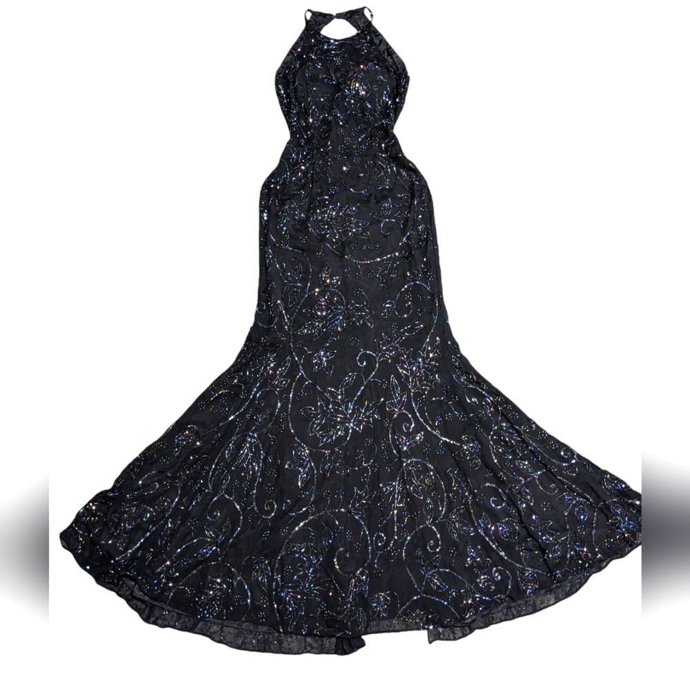 Backless Gown Chic Dress in Small black 90s beaded vintage dress Sean Collection